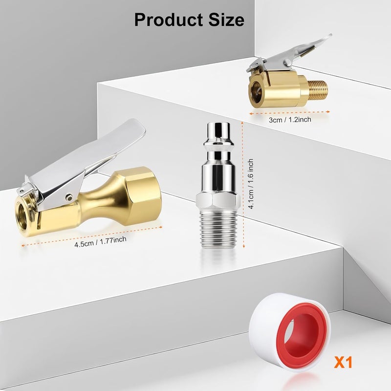 GODESON Brass Locking Air Chuck Set– 8V1 & 1/4" NPT Clip-On Tires Air Chuck, Quick Connect Tire Inflator Adapter with Plug – Closed Flow Tires Inflator Nozzle for Tire Valve and Compressor Accessories - Image 2